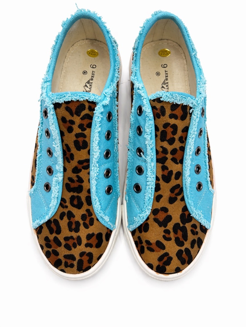 Montana West Slip On Sneakers Womens Size 6 Blue Leopard Casual Shoes NWT